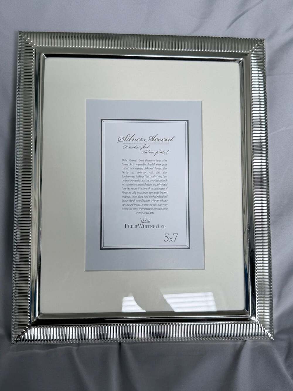 Philip Whitney Silver Plated Decorative Striped Beveled Edge 5x7 Photo Frame